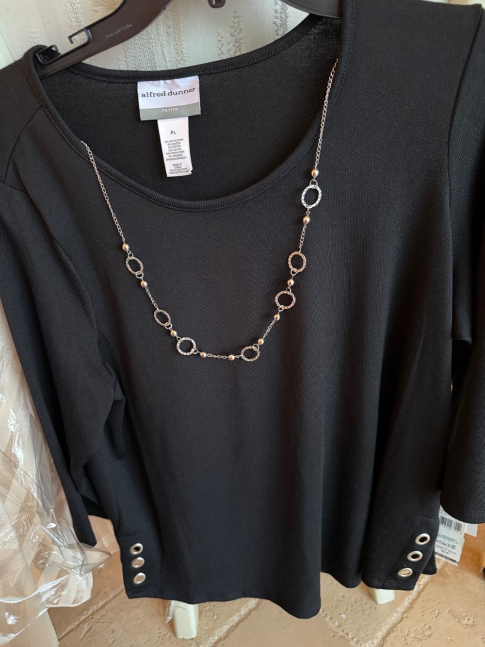 Alfred Dunner Black Scoop Neck Long Sleeve Top
